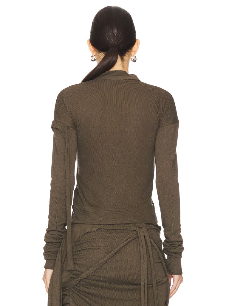 New Ottolinger Linen Cardigan In Green Army Olive Cropped Long Sleeve Sweater Xs — image 2 of 8